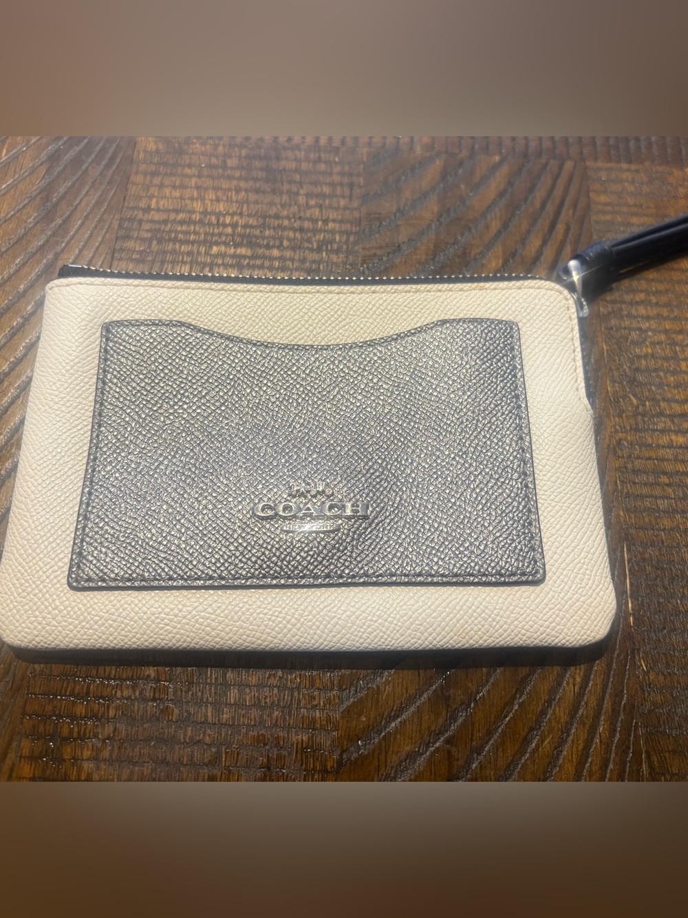 Coach Two-Tone Leather Wristlet Card Case - Cream and Gray